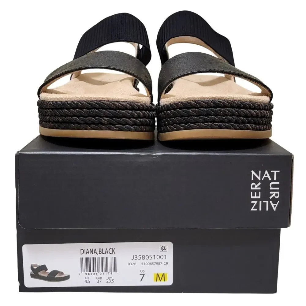 Naturalizer Women Diana Slingback Flatform Sandals Size US 7M Black Faux Leather